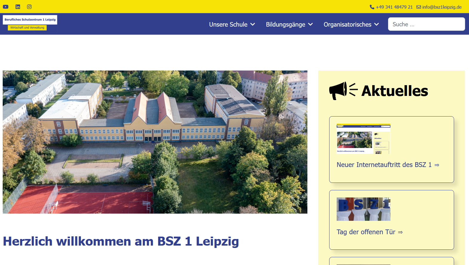 Screenshot der neuen Schulhomepage